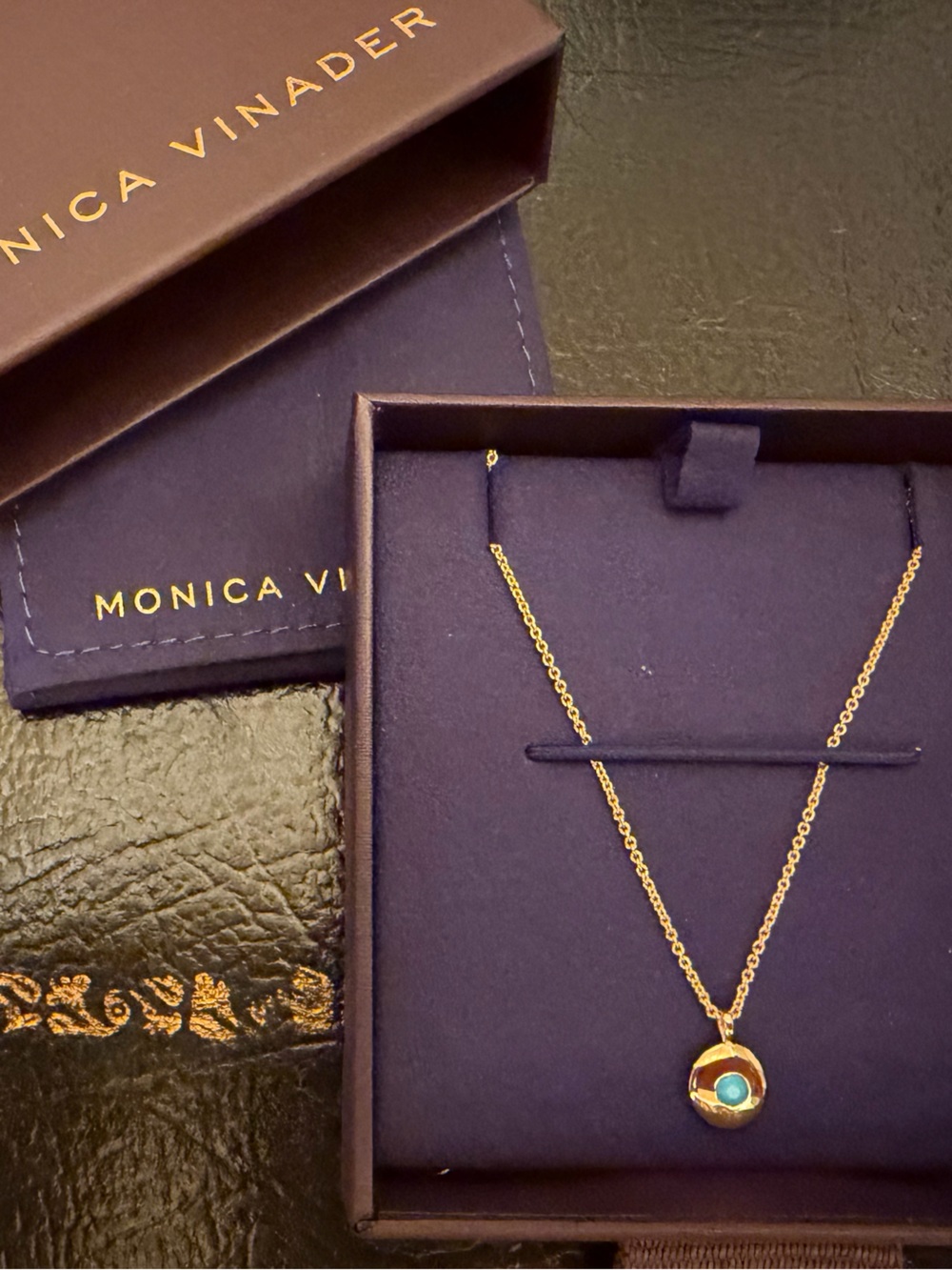 **NWT**MONICA VINADER Gold Vermiel Birthstone Necklace with Turquoise (December)